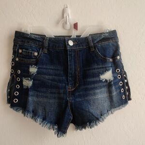 🆕 Dollhouse Dark Blue Casual distressed eyelet Basic cotton Denim Shorts_5